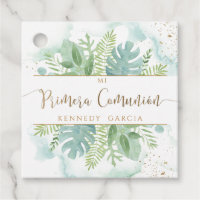 Primera Comunion Greenery & Blue Green Watercolor