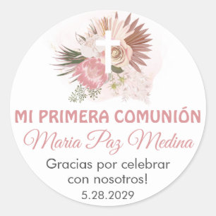 Primera Comunion In Spanish Boho First Communion Classic Round Sticker