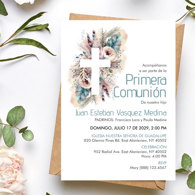 Primera Comunion Invitacion Boho First Communion  Invitation (Creator Uploaded)