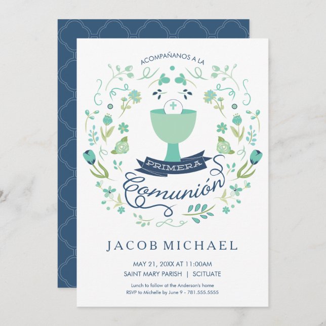 Primera Comunión Invitación - Spanish, Boy Invite (Front/Back)