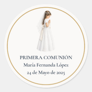 Primera Comunión Niña Rezando Classic Round Sticker