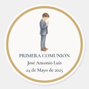 Primera Comunión Niño Rezando Classic Round Sticker