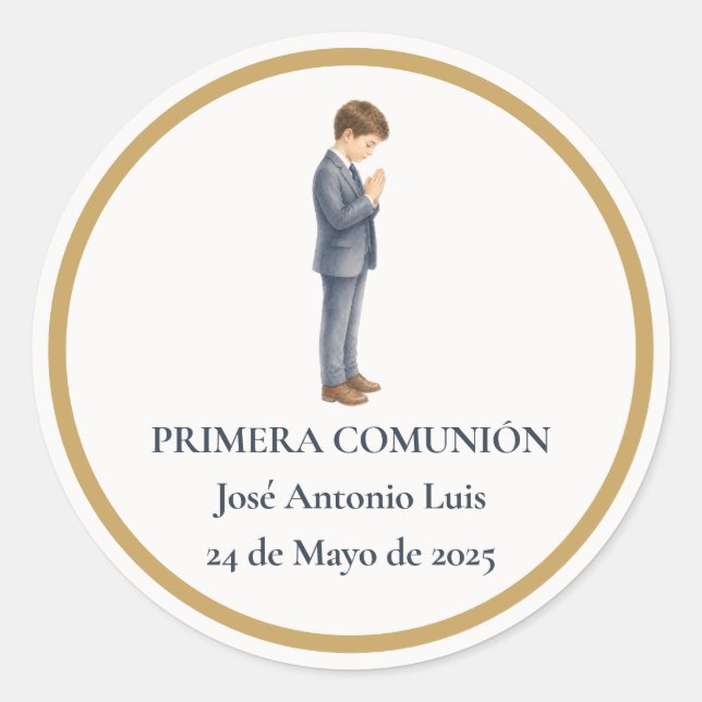 Primera Comunión Niño Rezando Classic Round Sticker (Front)