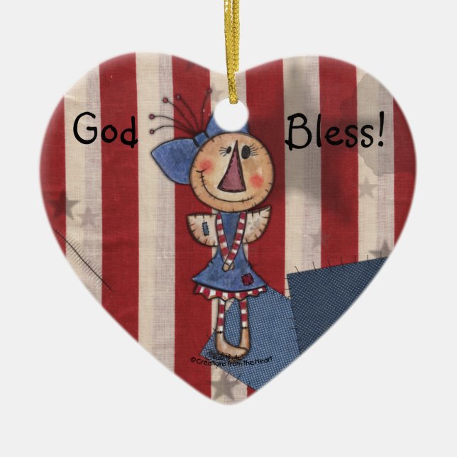 Primitive American Angel Ceramic Tree Decoration (Front)