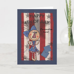 Primitive American Angel- Happy 4th of July Card