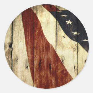 Primitive Americana woodgrain American Flag Classic Round Sticker