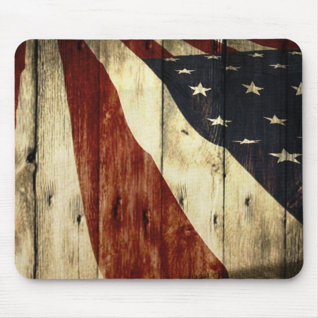 Primitive Americana woodgrain American Flag Mouse Pad (Front)