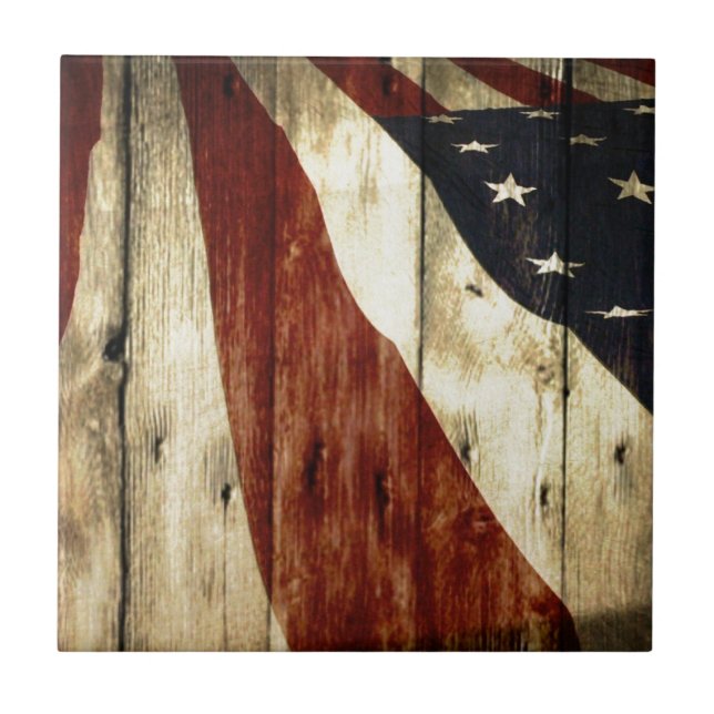 Primitive Americana woodgrain American Flag Tile (Front)