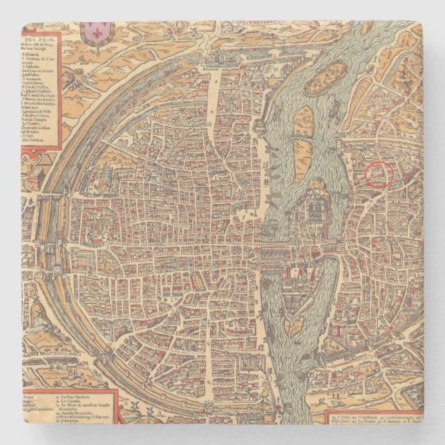 Primitive Antique Map of Paris France Stone Coaster (Front)