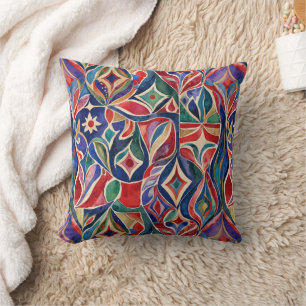Primitive Art Colourful Watercolor Cushion