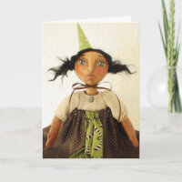 Primitive Art Doll Party Girl Birthday Card