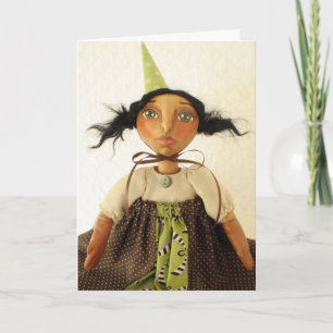 Primitive Art Doll Party Girl Birthday Card