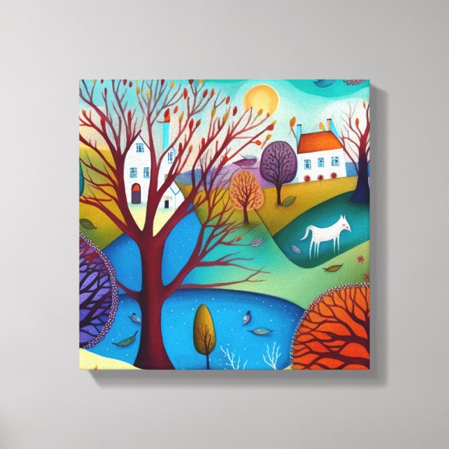 Primitive Art Landscape  Canvas Print (Front)