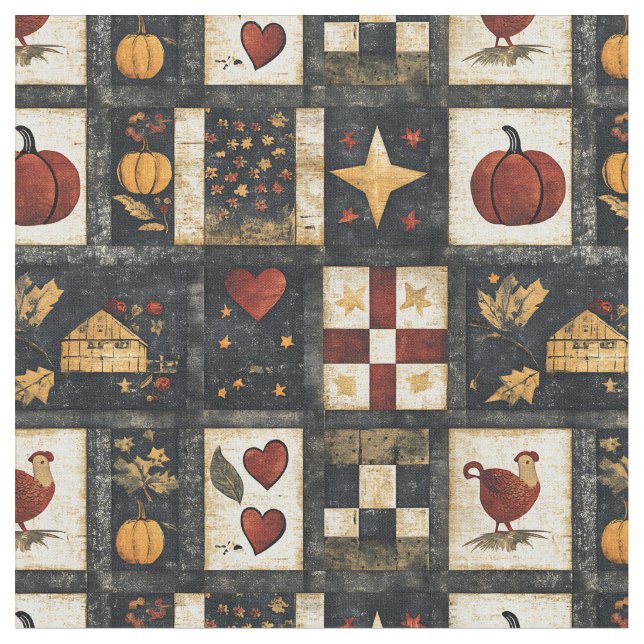 Primitive Autumn Quilt Pattern | Farmhouse Harvest Fabric (Close Up)