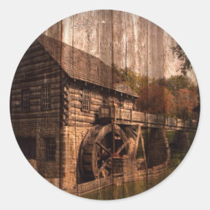 Primitive Barn Wood farmhouse mill water wheel Classic Round Sticker