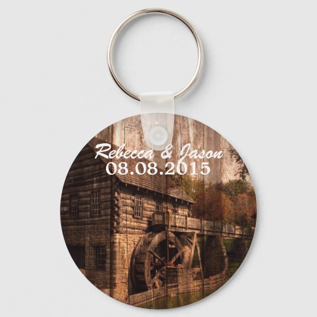 Primitive Barn Wood farmhouse wedding Key Ring (Front)