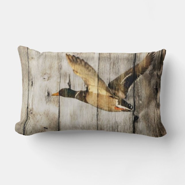 Primitive Barn wood Western Country mallard duck Lumbar Cushion (Front)
