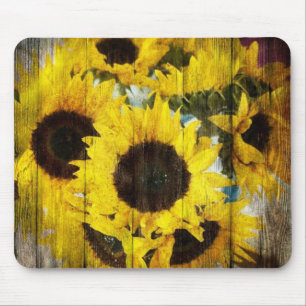 Primitive Barn Wood Western Country Sunflower Mouse Pad
