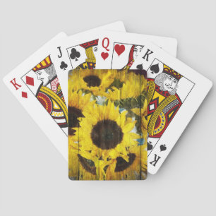 Primitive Barn Wood Western Country Sunflower Playing Cards