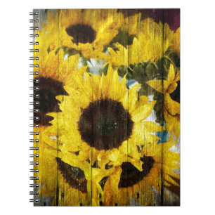 Primitive Barn Wood Western Country Sunflower Spiral Notebook