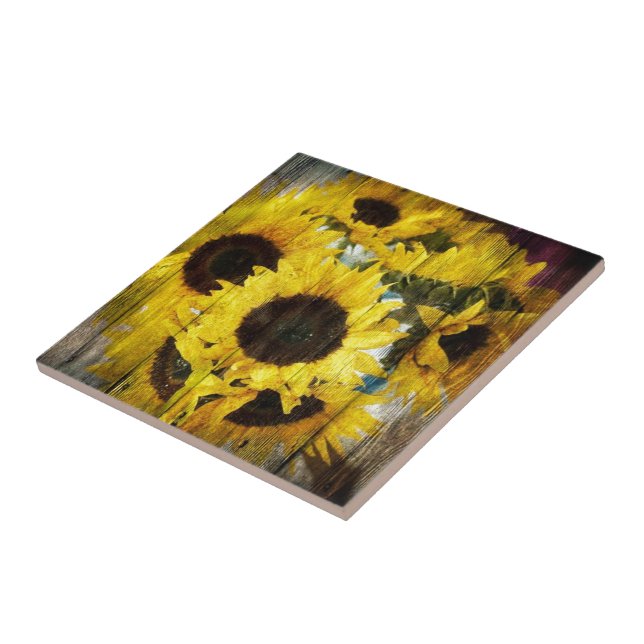 Primitive Barn Wood Western Country Sunflower Tile (Side)