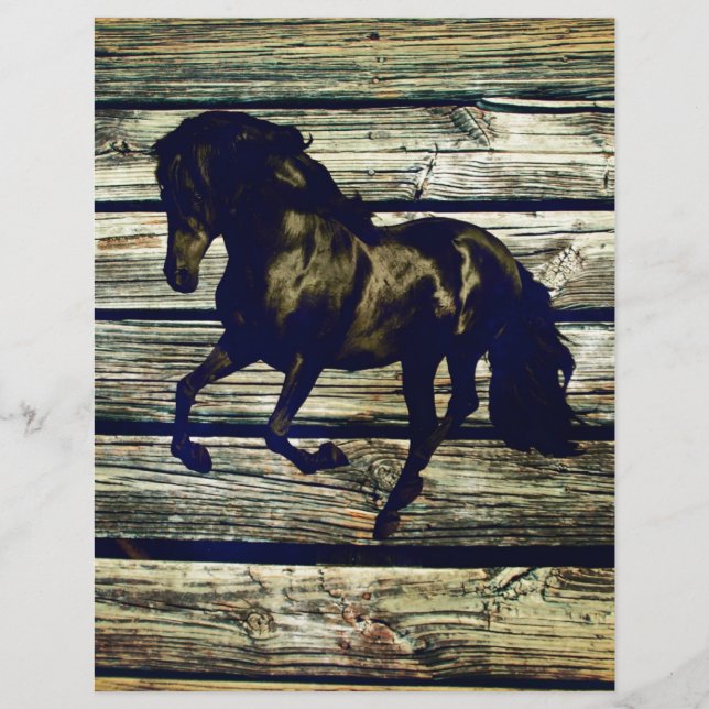 Primitive BarnWood Equestrian Black Stallion Horse (Front)