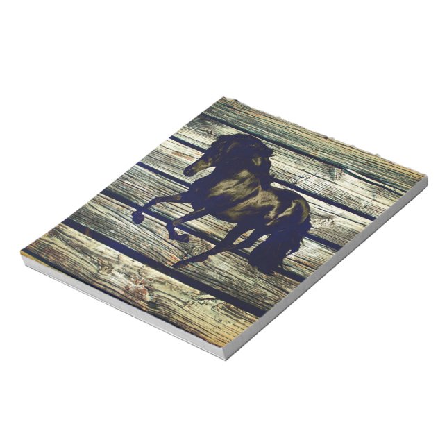 Primitive BarnWood Equestrian Black Stallion Horse Notepad (Rotated)