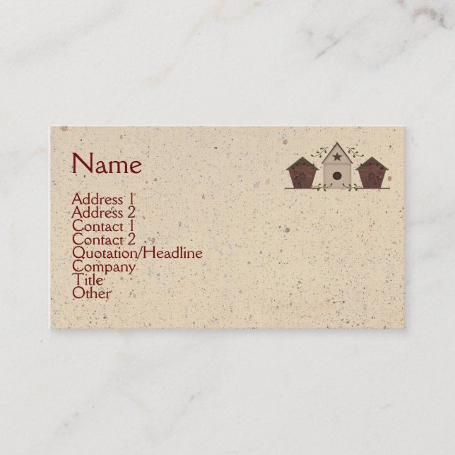 Primitive Birdhouses Business Card (Front)