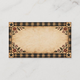 Primitive Black and Brown Plaid Folk Art Business Card