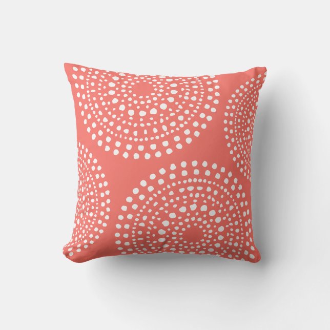 Primitive Boho Mosaic Pattern Live Coral Cushion (Front)