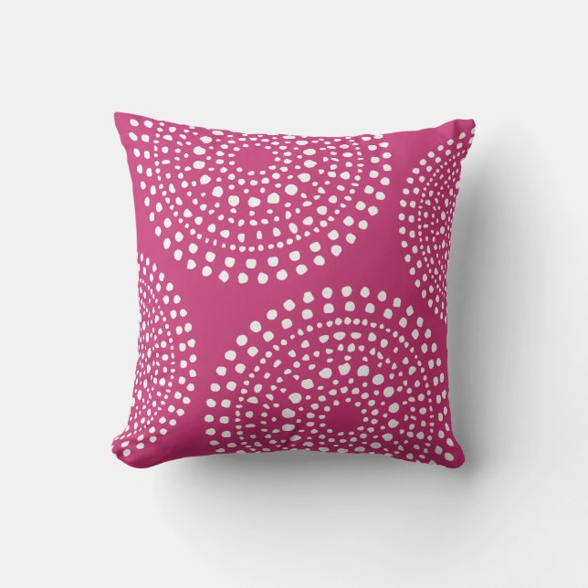 Primitive Boho Mosaic Pattern Magenta Pink Cushion (Front)
