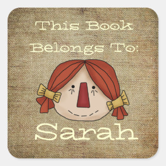 Primitive book plate square sticker