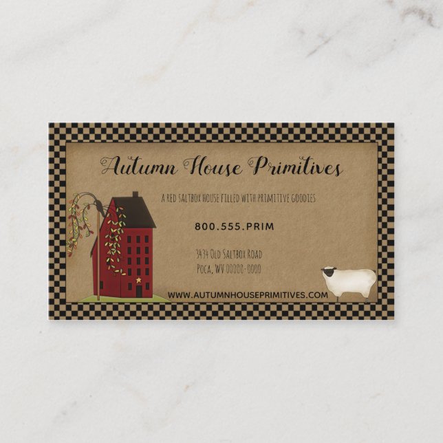 Primitive Business Card with Red Saltbox House (Front)