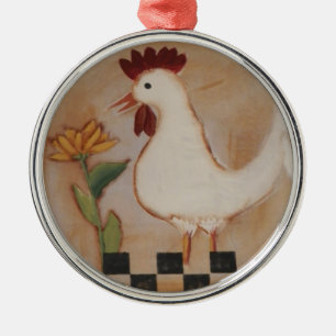 Primitive Chicken and Flower Painting Metal Tree Decoration