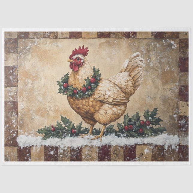 Primitive Christmas Chicken Tissue Paper (Front)