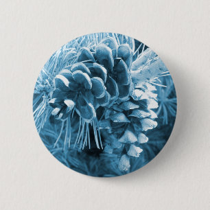 Primitive Christmas pine tree ice blue pinecone 6 Cm Round Badge