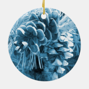 Primitive Christmas pine tree ice blue pinecone Ceramic Tree Decoration