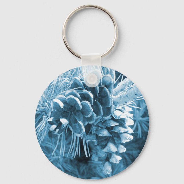 Primitive Christmas pine tree ice blue pinecone Key Ring (Front)