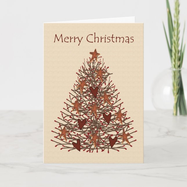 Primitive Christmas Tree Card (Front)
