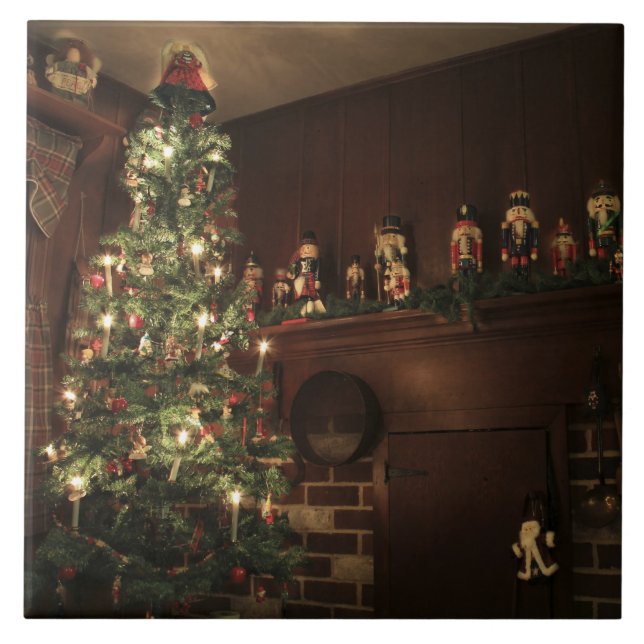 Primitive Colonial Country Christmas Holiday Tile (Front)