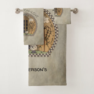 Primitive Country Design Live Laugh Love Bath Towel Set