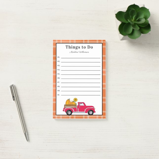 Primitive Country Fall Pumpkin Truck To Do  Post-it Notes (Office)