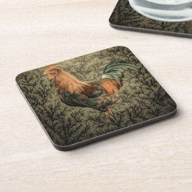 Primitive country farm chicken rustic rooster coaster (Left Side)