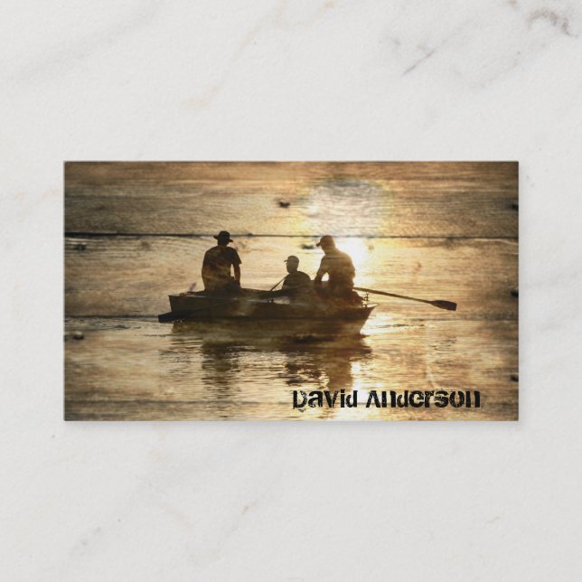 Primitive country lake boat canoe fishing business card (Front)