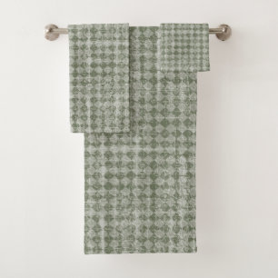 Primitive Country Olive Green Diamond Check Bath Towel Set