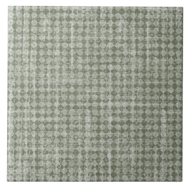 Primitive Country Olive Green Diamond Check Tile (Front)