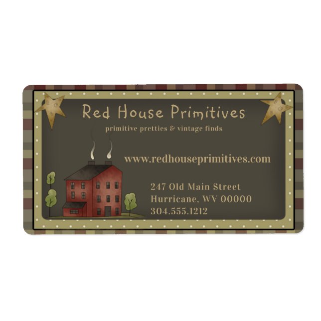 Primitive Country Red Saltbox House /Stars (Front)