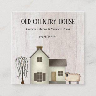 Primitive Country Rustic Old Country House Sheep Square Business Card
