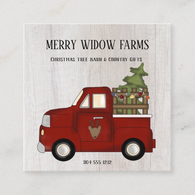 Primitive Country Rustic Red Farm Christmas Truck  Square Business Card (Front)