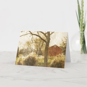 Primitive Country Tree Farm Red Cabin in the woods Card